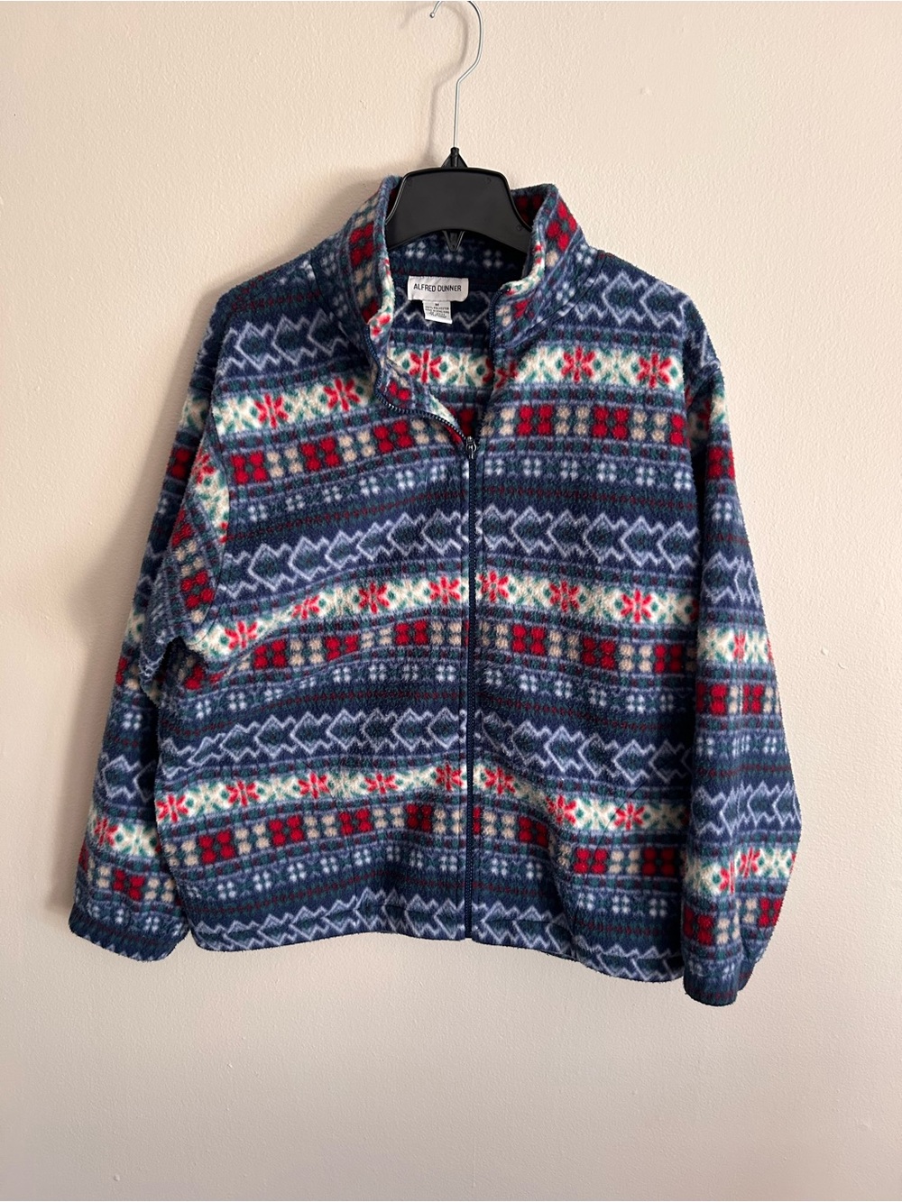 Alfred Dunner Womens Navy Fair Isle Fleece Jacket size M